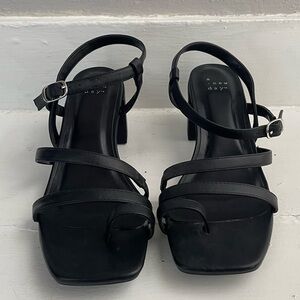 Black Strappy Block Heel Sandals